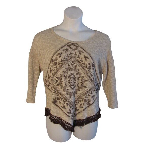 Absolutely Famous Sweaters - Absolutely Famous M Brown Beige Southwest Print Lightweight Sweater